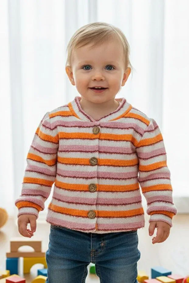 Детский кардиган для девочек в полоску Kitwear knitted silvery fabric girl's cardigan Tny, Orange