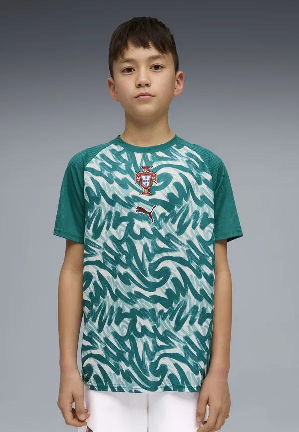 Футбольная джерси Portugal Warmup Jersey youth, Puma, Green Lagoon, Ruby Shimmer, зеленый — фото 2