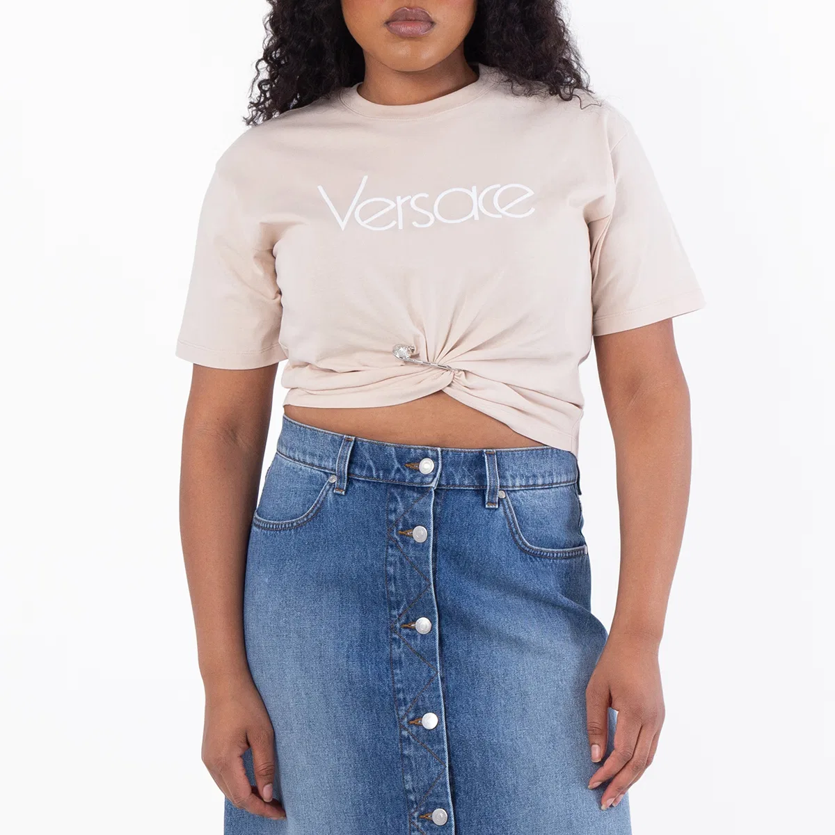 Футболка с принтом 1978 Re-Edition Logo Safety Pin T-Shirt Versace, Champagne White