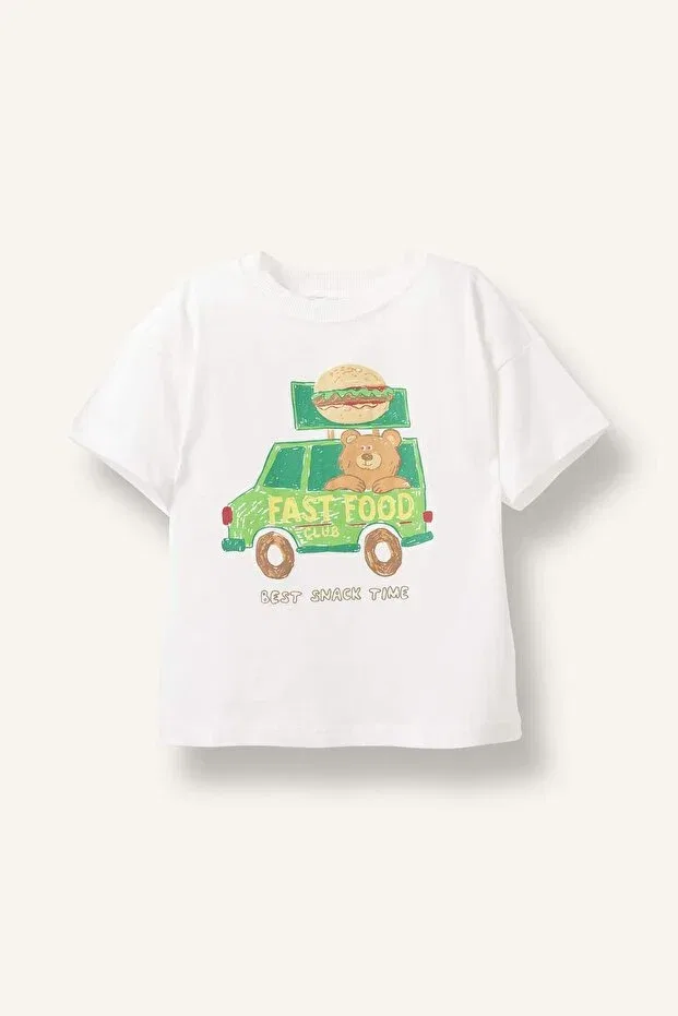 Детская футболка для мальчиков с принтом Oversized Printed Short Sleeve Ecru T-Shirt Baby Boy Defacto, Ecru-Er118