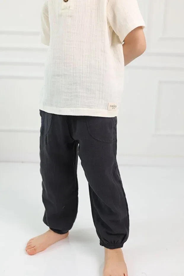 Детские брюки для девочек хлопковые Muslin pants kids Cuckoo Cotton, Anthracite