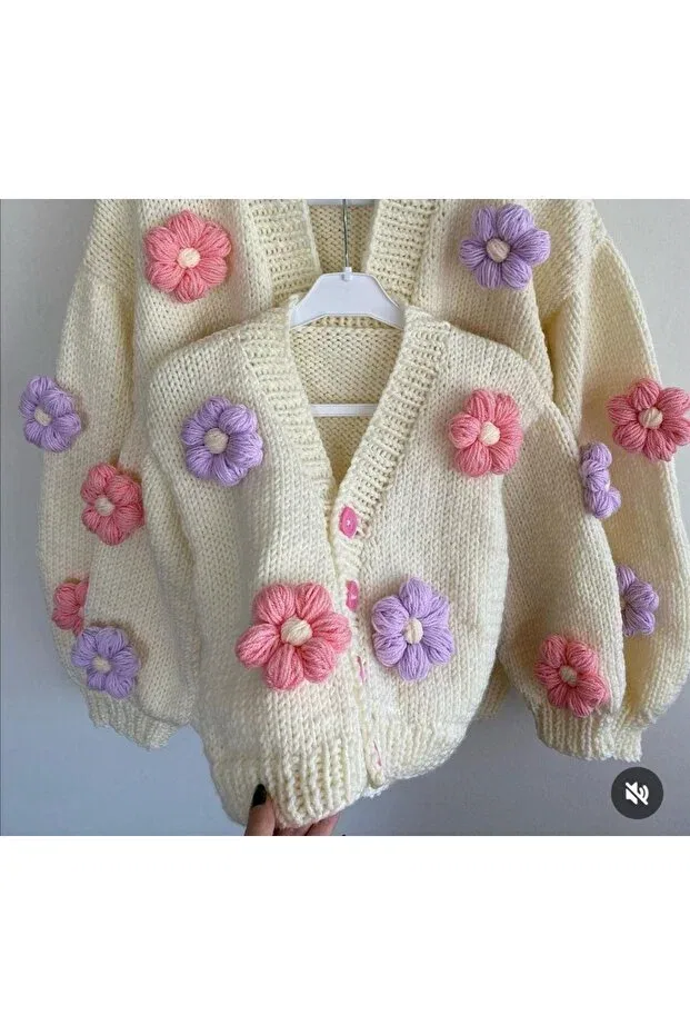 Детский кардиган с цветочным принтом Hand Knitted Baby Daisy Sifa Atelier, Cream