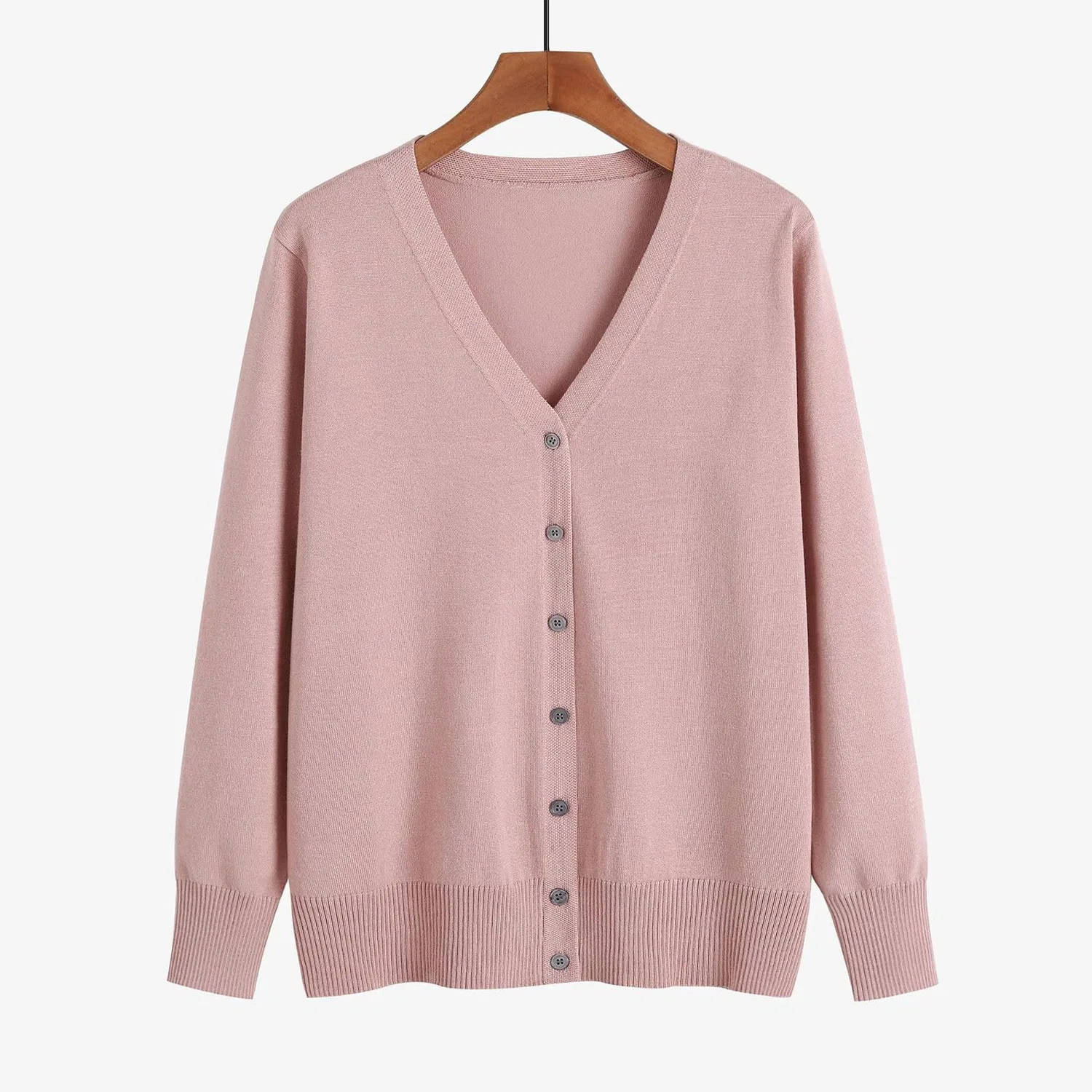 Женский кардиган с длинным рукавом V-образным вырезом, Pink — фото 2