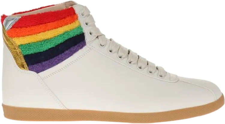 

Кроссовки Gucci Lace Up High Top Rainbow Heel Collar, белый