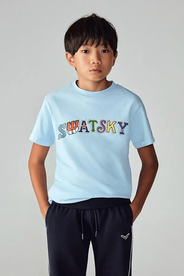 Детская футболка для мальчиков хлопковая Bg Store Boy's Light Blue T-Shirt 23pfwsw1568 Swatsky, Light Blue — фото 2