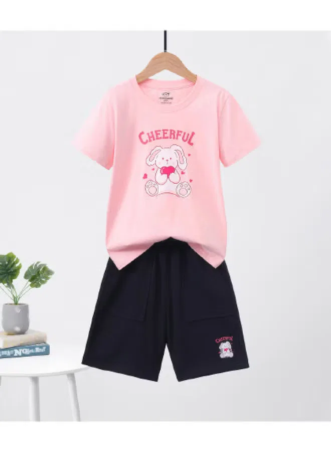 Комплект с принтом животных, футболка и шорты, 8340, Jeanswest, розовый