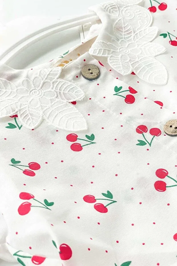 Детское платье для девочек с принтом White Cherry Girl's Dress Denimini, White — фото 2