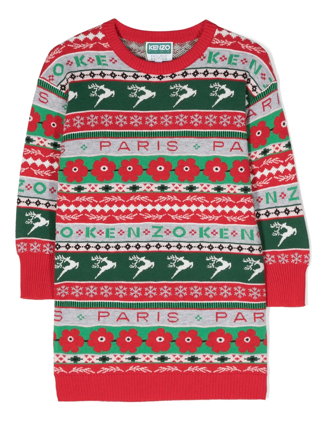 Платье с круглым вырезом и узором Fair Isle Kenzo, красный
