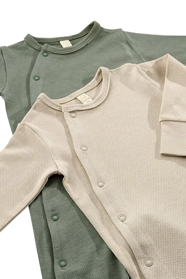 Детский комплект боди-комбинезонов с длинным рукавом Tinylamb, Khaki-Beige — фото 2