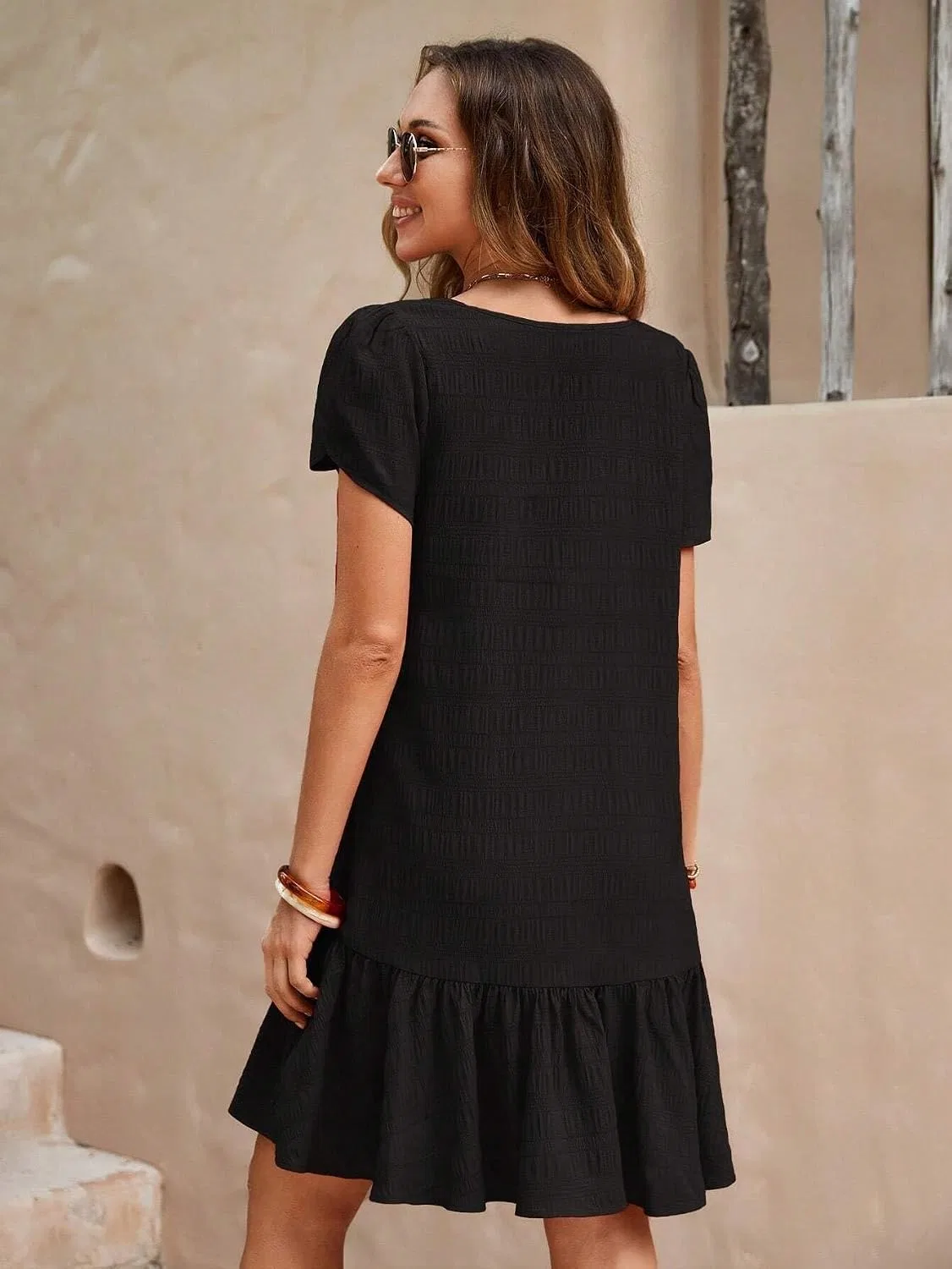 Женское платье с воланами V-образным вырезом Smock, Black — фото 3