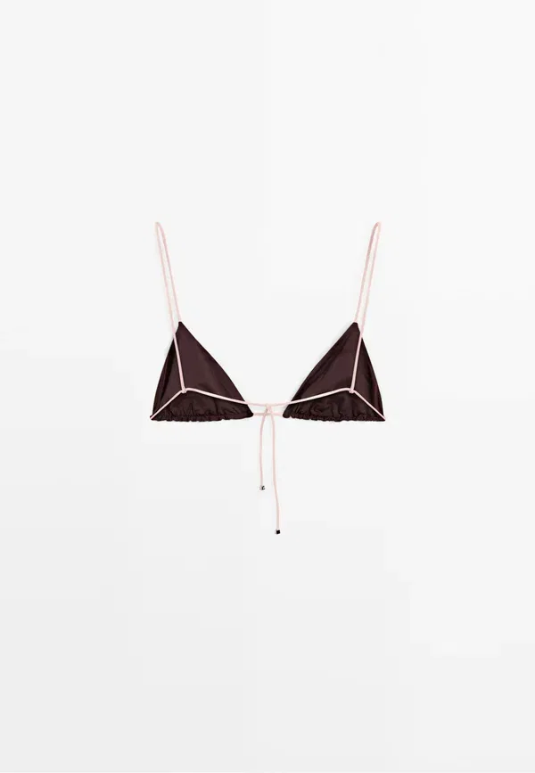 Топ бикини из полиамида с эластаном Contrast tie triangle Massimo Dutti, Pink, розовый — фото 3