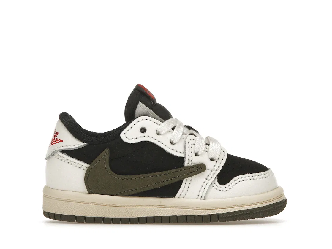 Детские кроссовки с принтом Jordan 1 Retro Low OG SP Travis Scott Olive Jordan, Sail/University Red/Black/Medium Olive