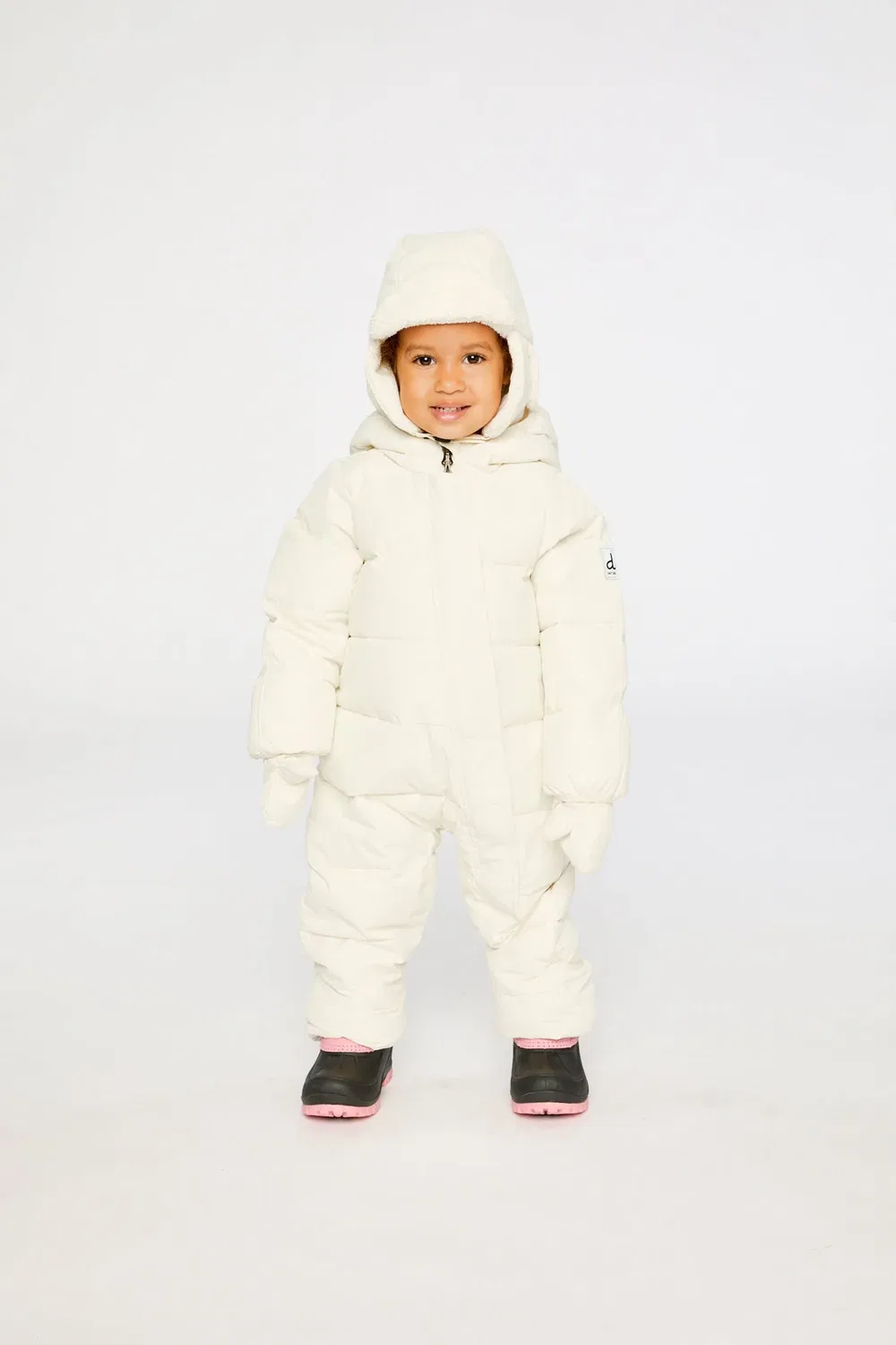 Детский зимний комбинезон утепленный с капюшоном Baby Cloud Deux par Deux, Off-White — фото 2