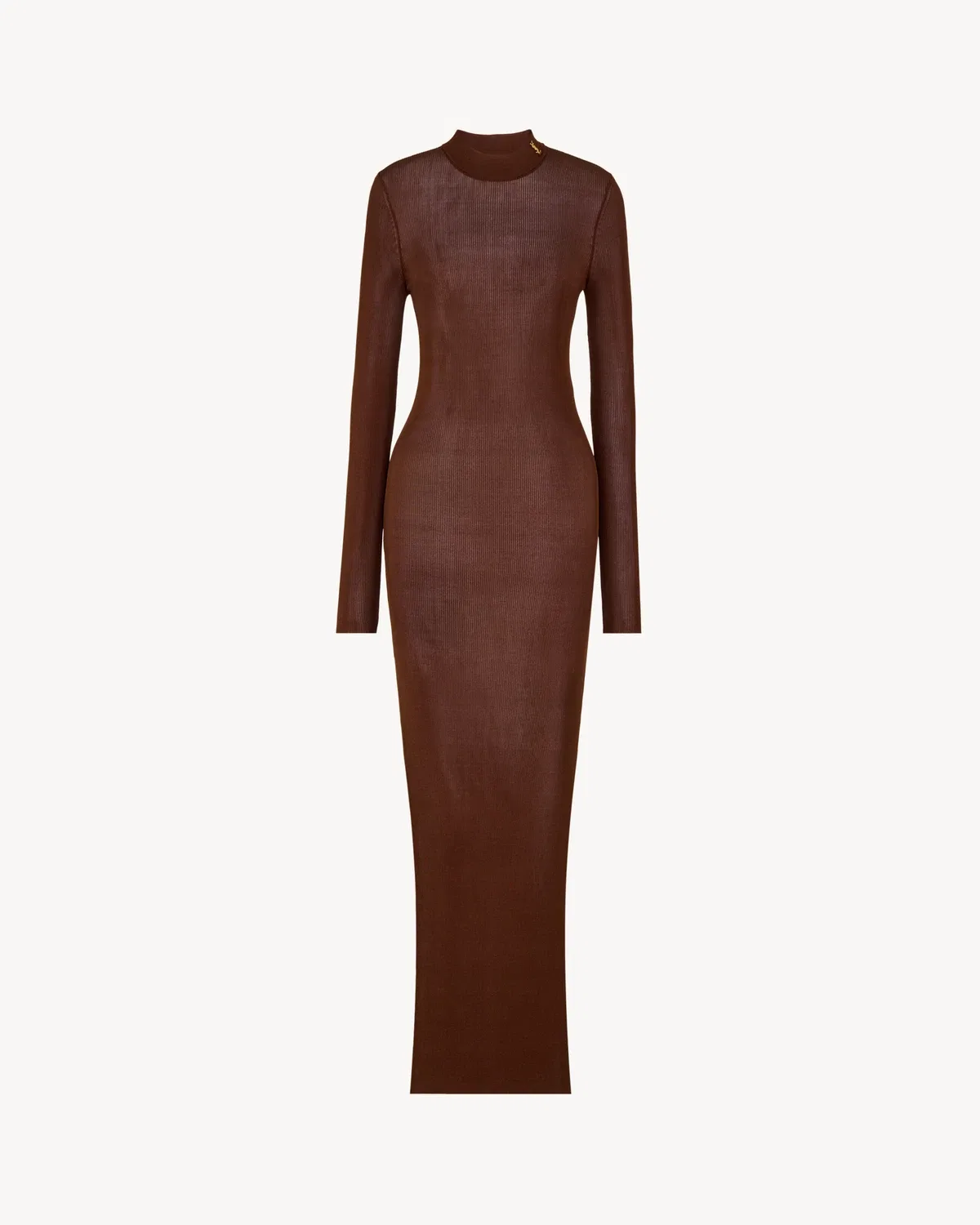 Платье с воротником-стойкой Cassandre из шелка, Saint Laurent, коричневый