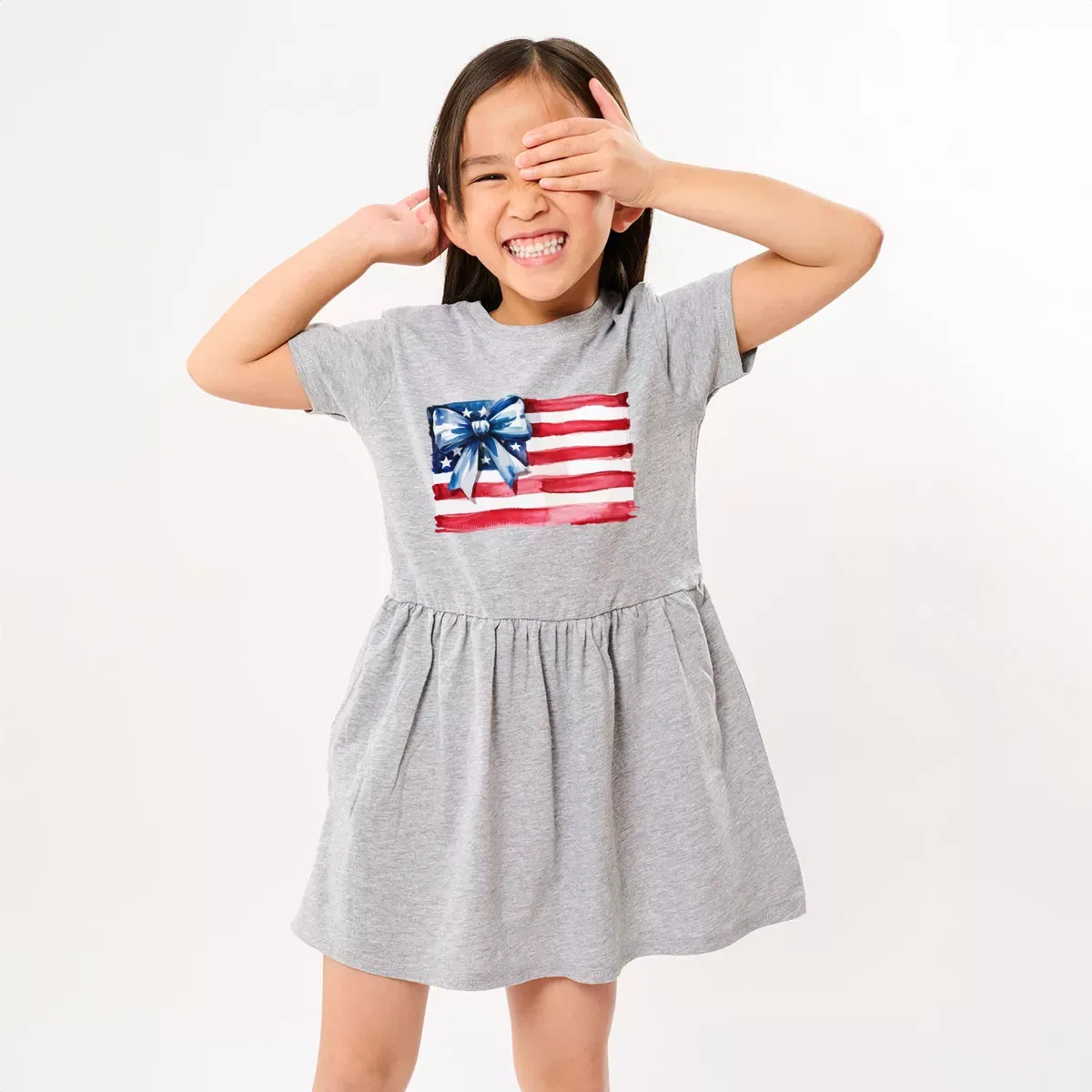 Детское платье для девочек с принтом USA Flag Coquette The Juniper Shop, Heather Grey