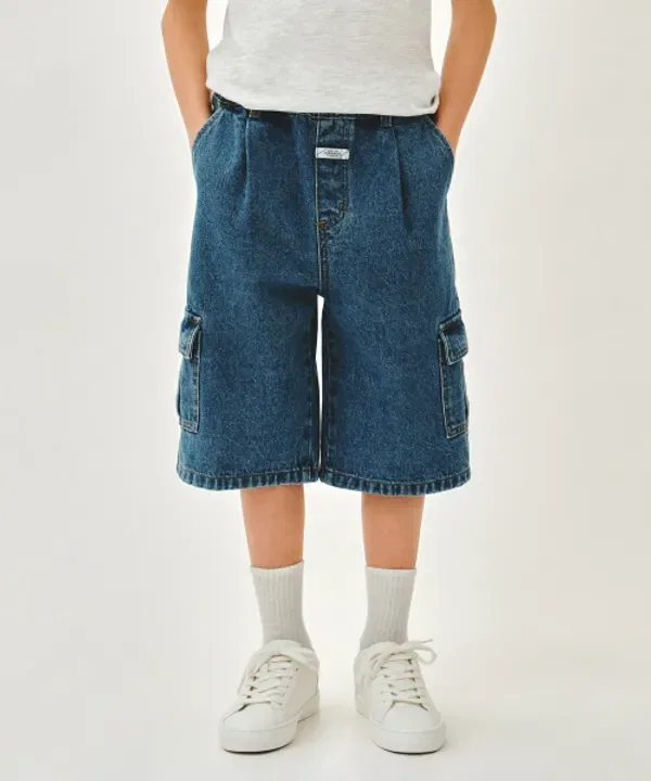 Шорты джинсовые карго для детей, one tuck, Marithé Kids, синий