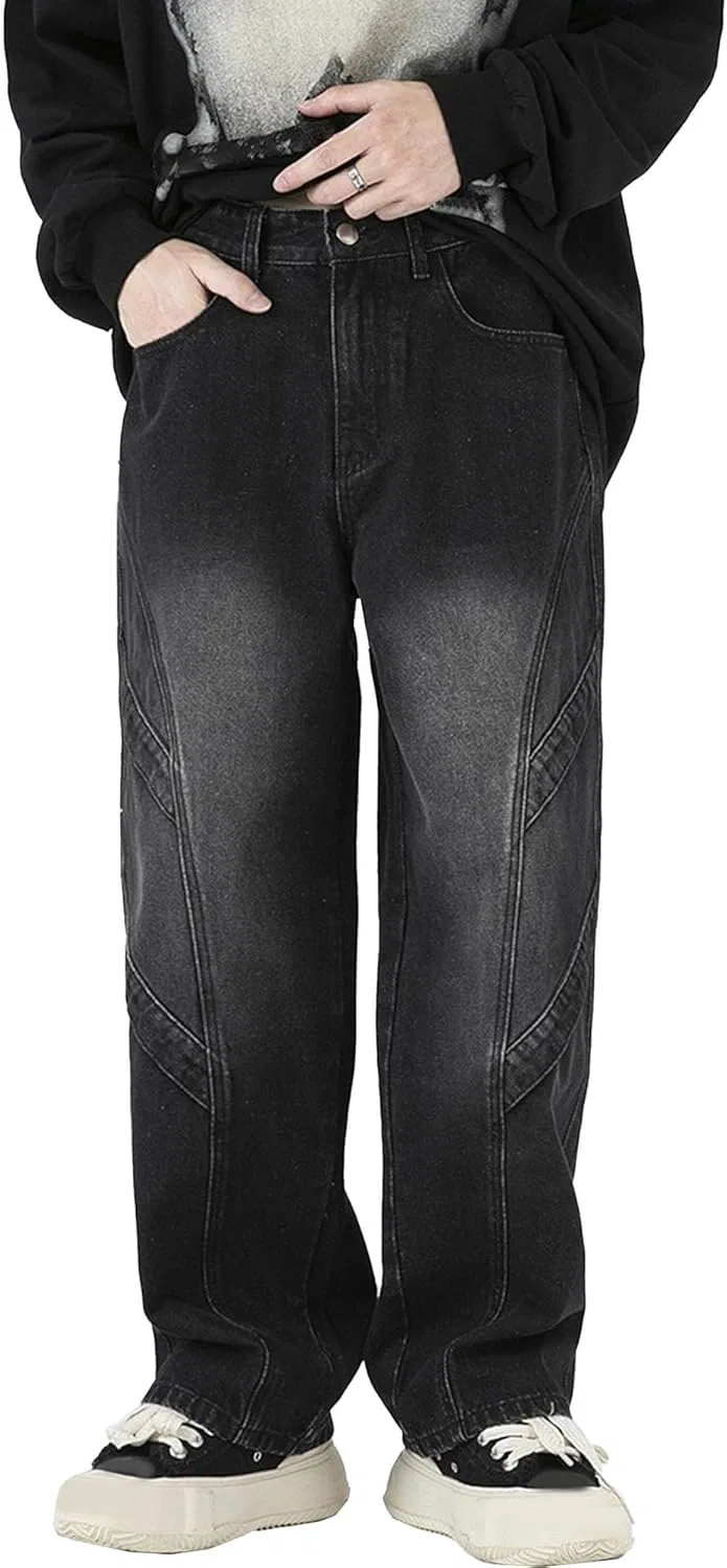 Джинсы свободные, Men's Denim Pants, Black
