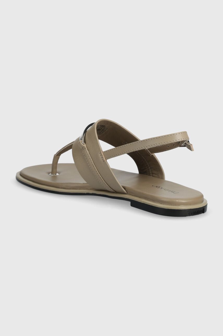 Кожаные сандалии FLAT TP SANDAL METAL BAR LTH Calvin Klein, бежевый — фото 4
