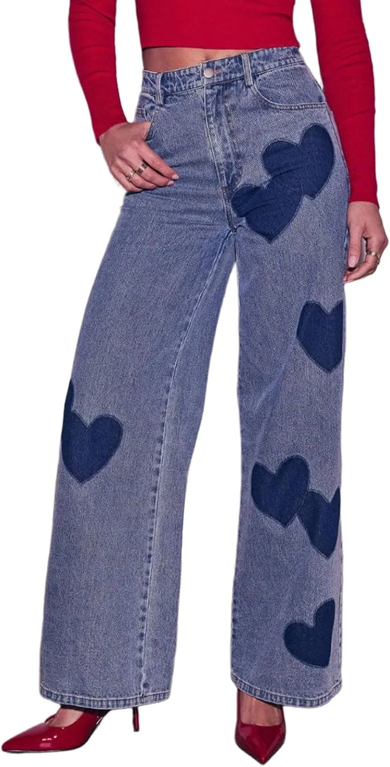 

CHARTOU Женские мешковатые джинсы прямые широкие с высокой талией