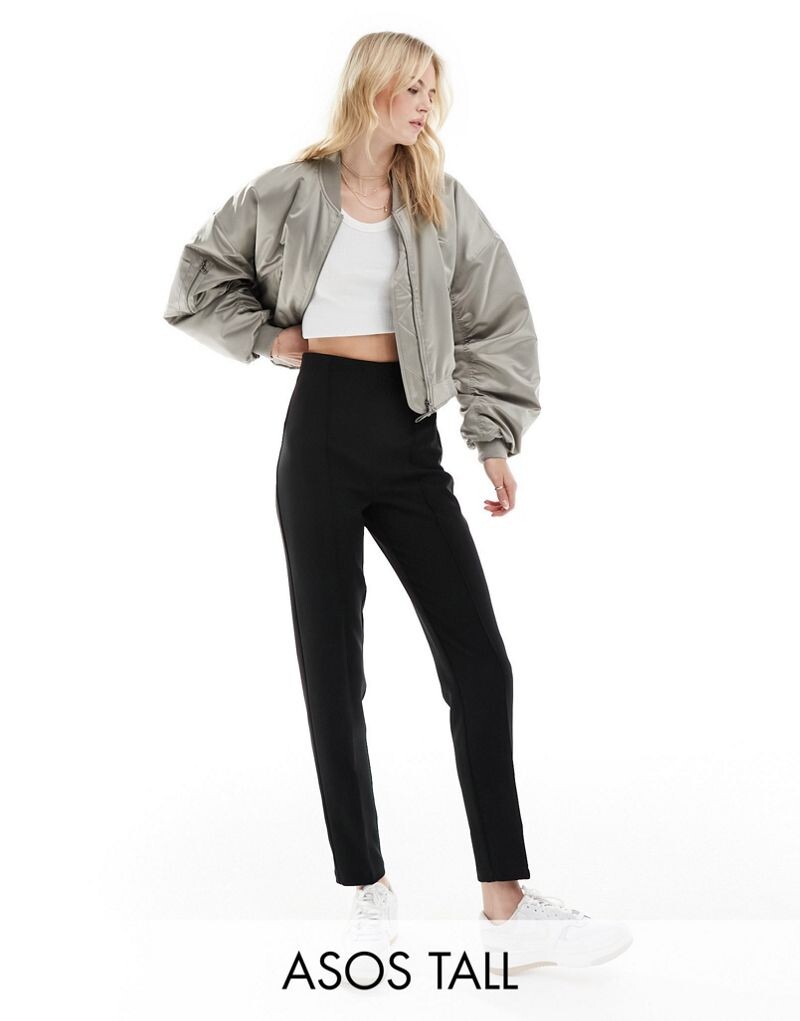 

Черные строгие брюки со швами и завышенной талией ASOS DESIGN Tall