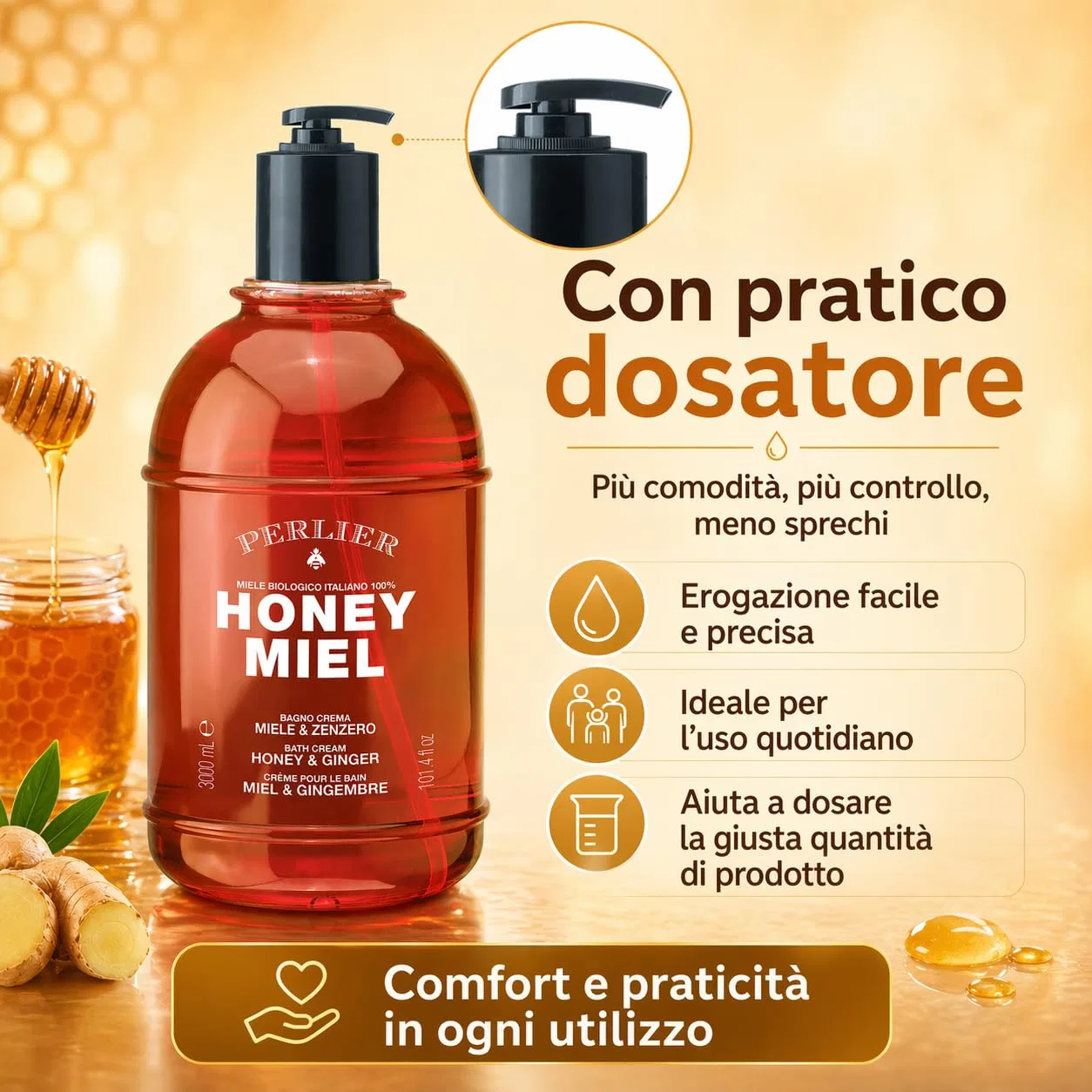 Крем для ванны Perlier Honey Miel Honey & Ginger 3000 мл Perlier — фото 3