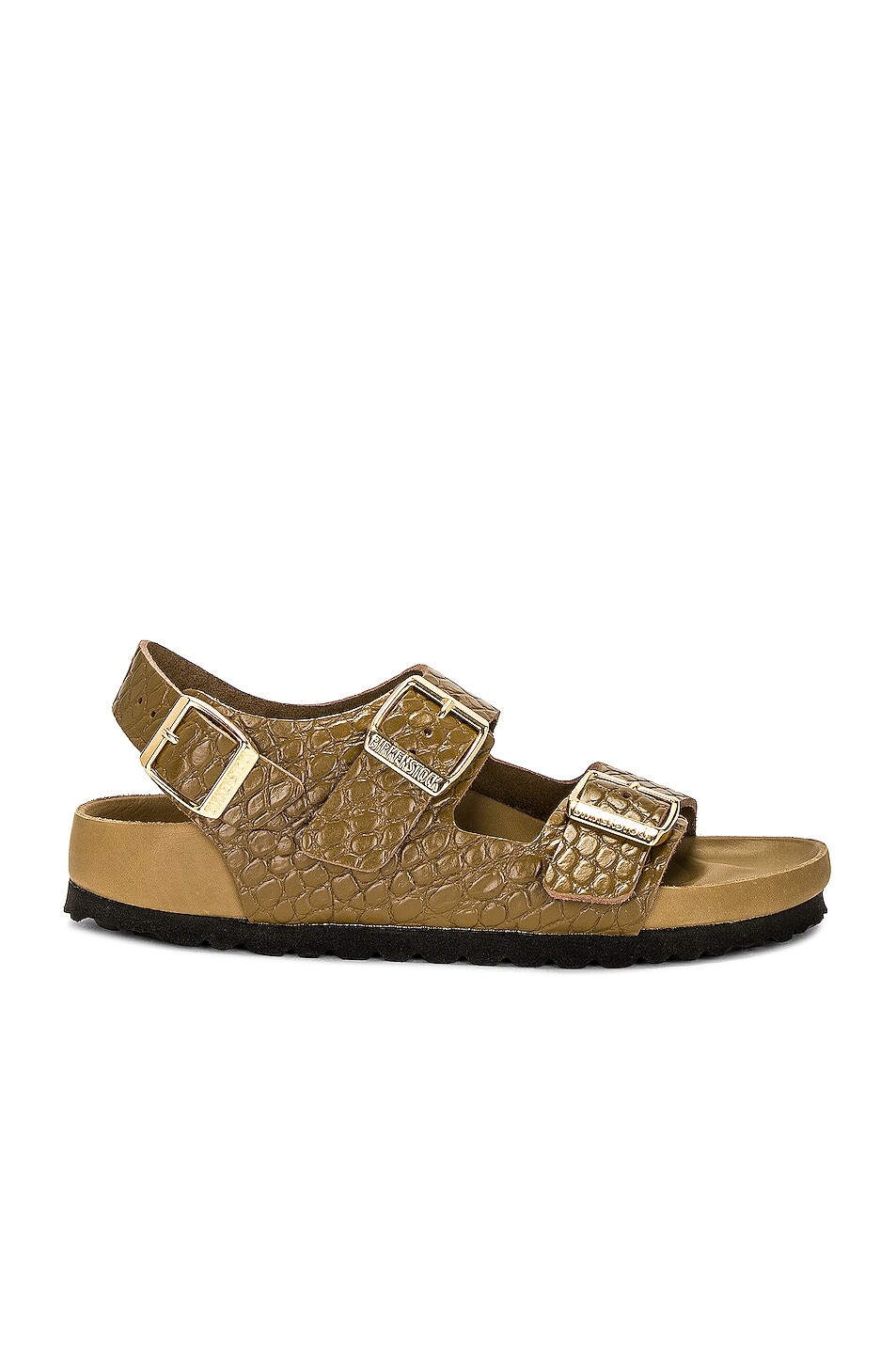 

Сандалии Birkenstock Milano Exquisite, цвет Reptile Embossed Mud Green