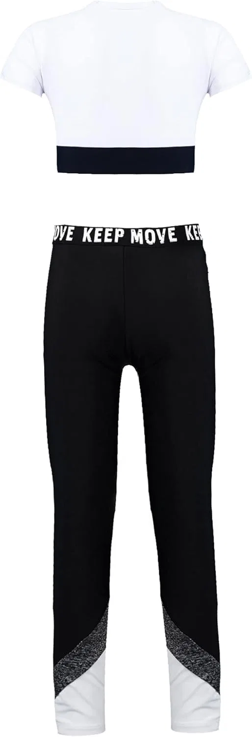 Детский спортивный комплект для танцев Mufeng, топ с лосинами, Short Sleeves Black — фото 2