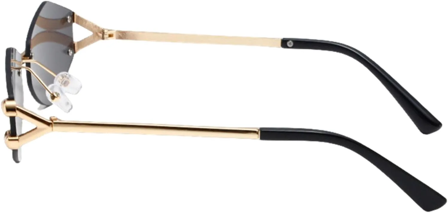 

Винтажные солнцезащитные очки без оправы для женщин, асимметричной формы, в стиле панк, с градиентным покрытием, защита от УФ-излучения UV400 UATXTAU, Gold-green