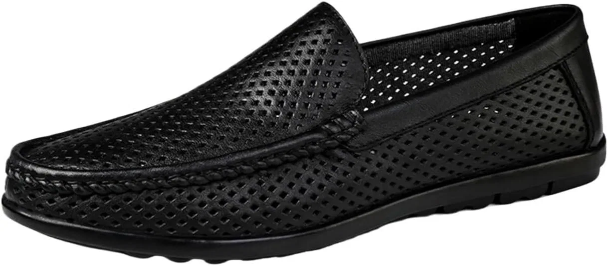 Мокасины мужские кожаные дышащие Loafers Black DHFIRUFSHLO