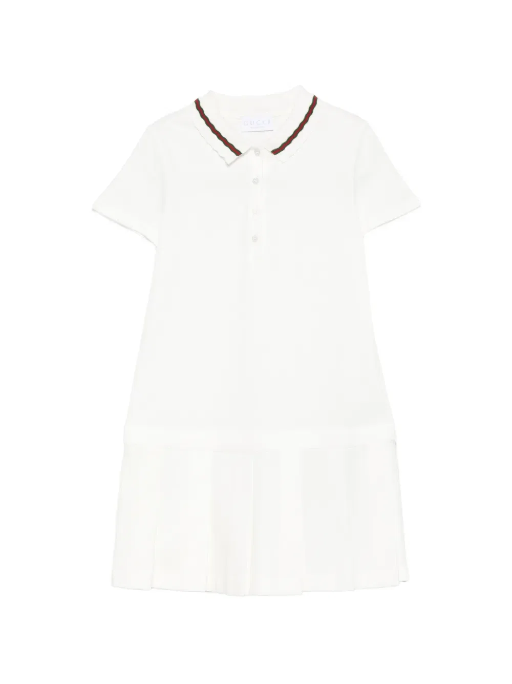 Платье в полоску с воротником и складками Gucci Kids, белый