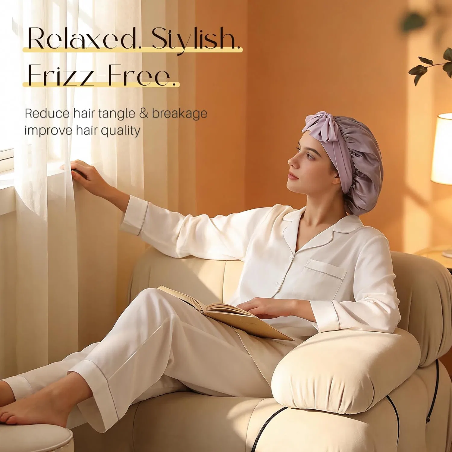 Шапочка для душа и сна ZIMASILK из 100% шелка тутового шелкопряда, 19 момми Zimasilk, Purple — фото 3