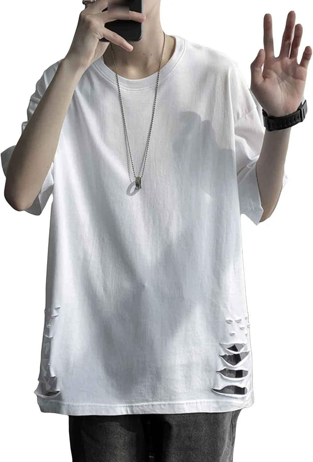 

Мужская футболка Streetwear Oversized с потертостями Maiyifu-GJ