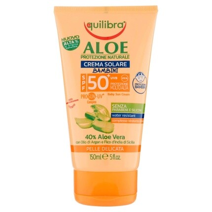 

Солнцезащитный крем Solari Aloe для детей Spf 50+ с алоэ вера, миндальным молочком и водостойким витамином Е, 150 мл, Equilibra