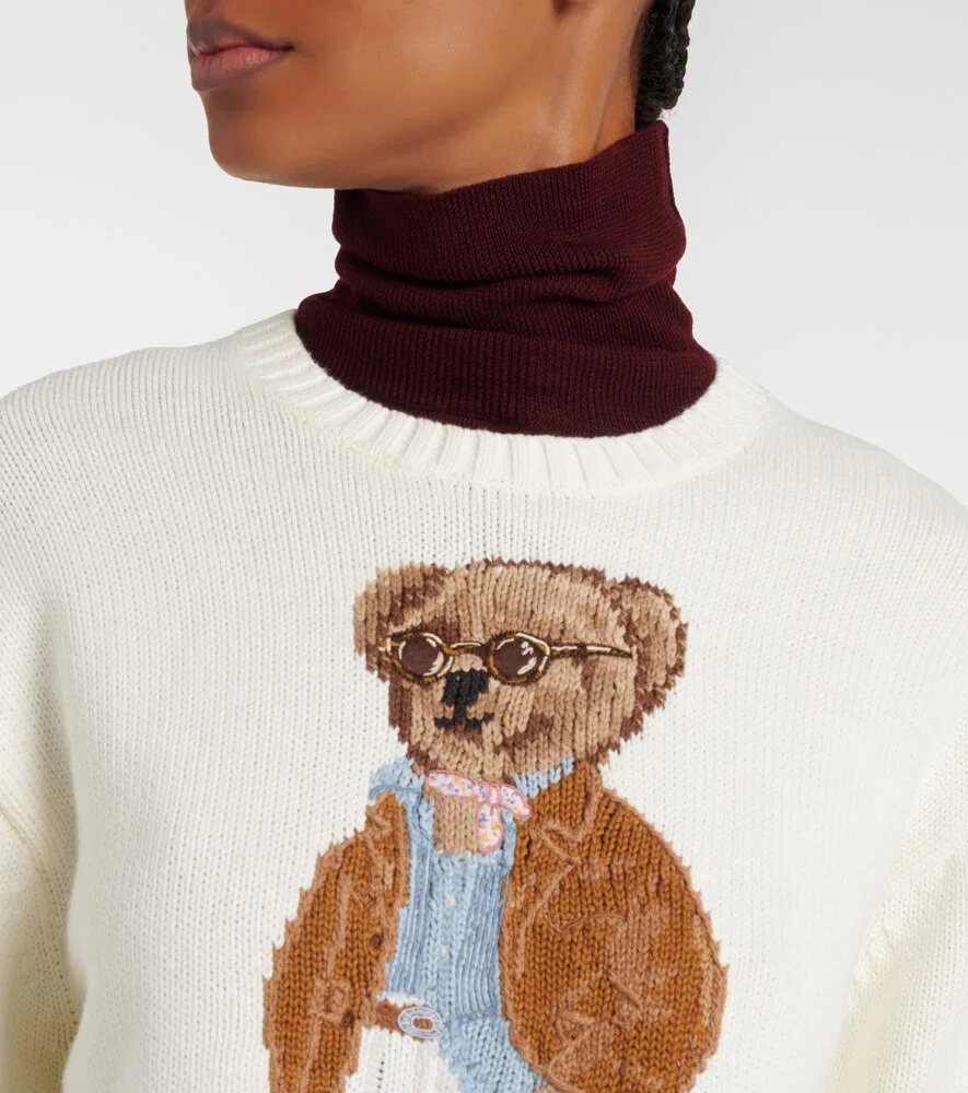 Хлопковый свитер Polo Bear с интарсией Polo Ralph Lauren, белый — фото 4