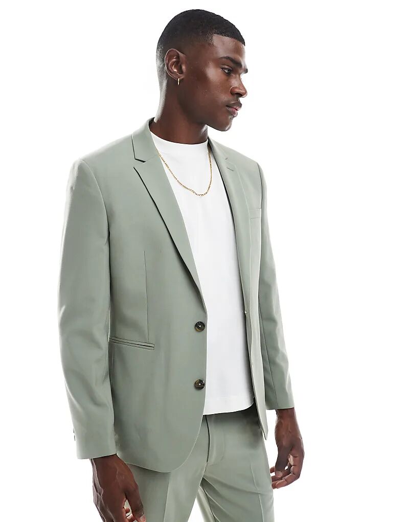 

Узкий пиджак ASOS DESIGN цвета шалфея