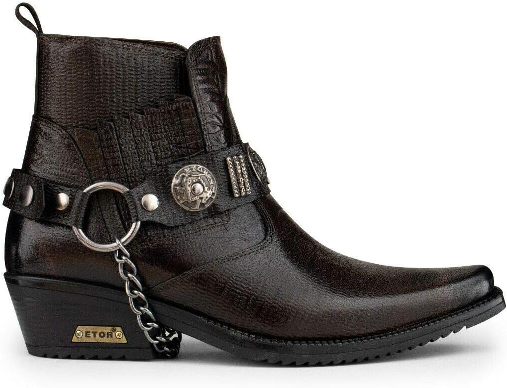 

Мужские настоящие кожаные готические ковбойские ботинки на щиколотку с цепочкой, западным каблуком Кубан и для танцев Infinity Leather, коричневый