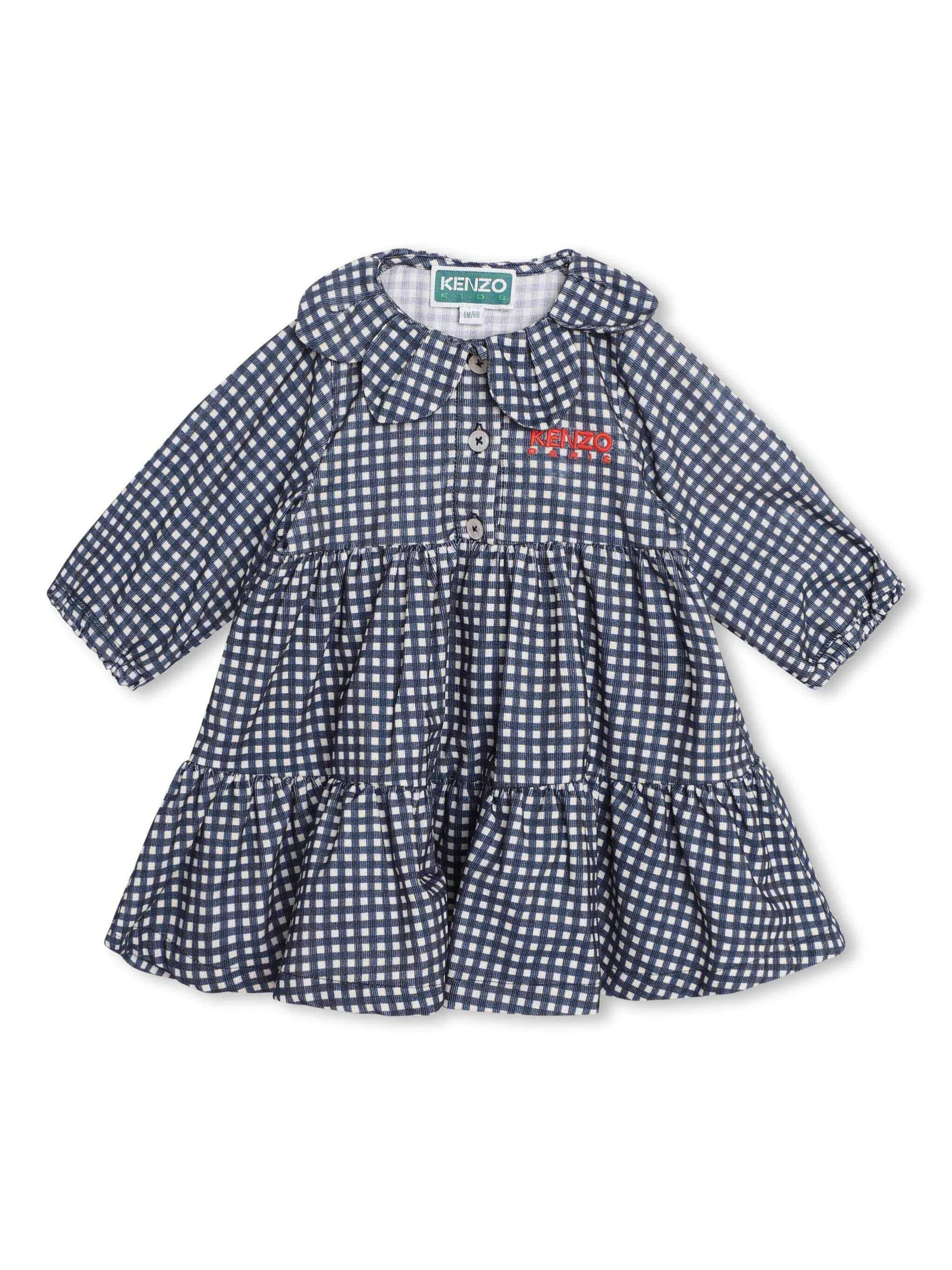 

Клетчатое платье с вышитым логотипом Kenzo Kids, синий