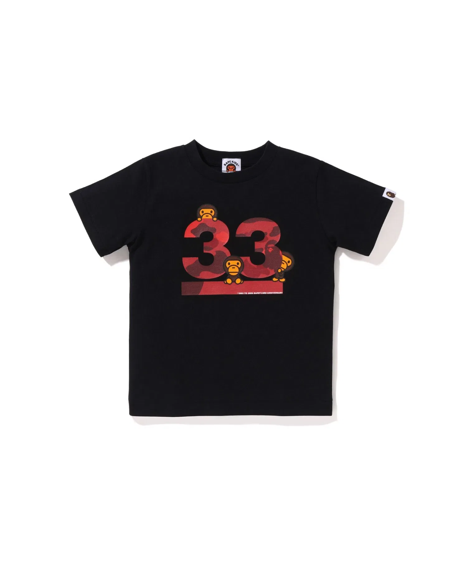 Детская футболка A BATHING APE 33RD ANNIV. BABY MILO с принтом камуфляж чёрно-красная