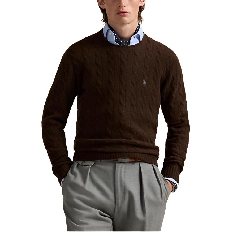 Вязаный свитер кабельной вязкой Polo Ralph Lauren, коричневый — фото 4