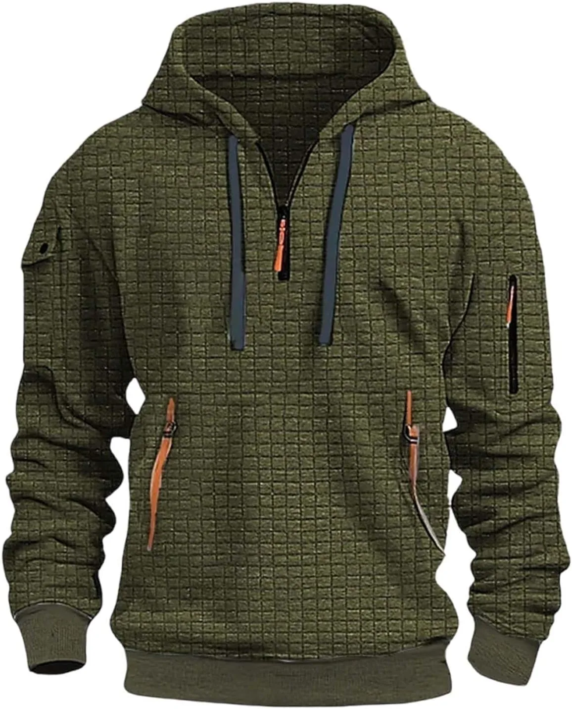 

Мужская тактическая худи с капюшоном Quarter Zip, в клетку, с карманами Wankang