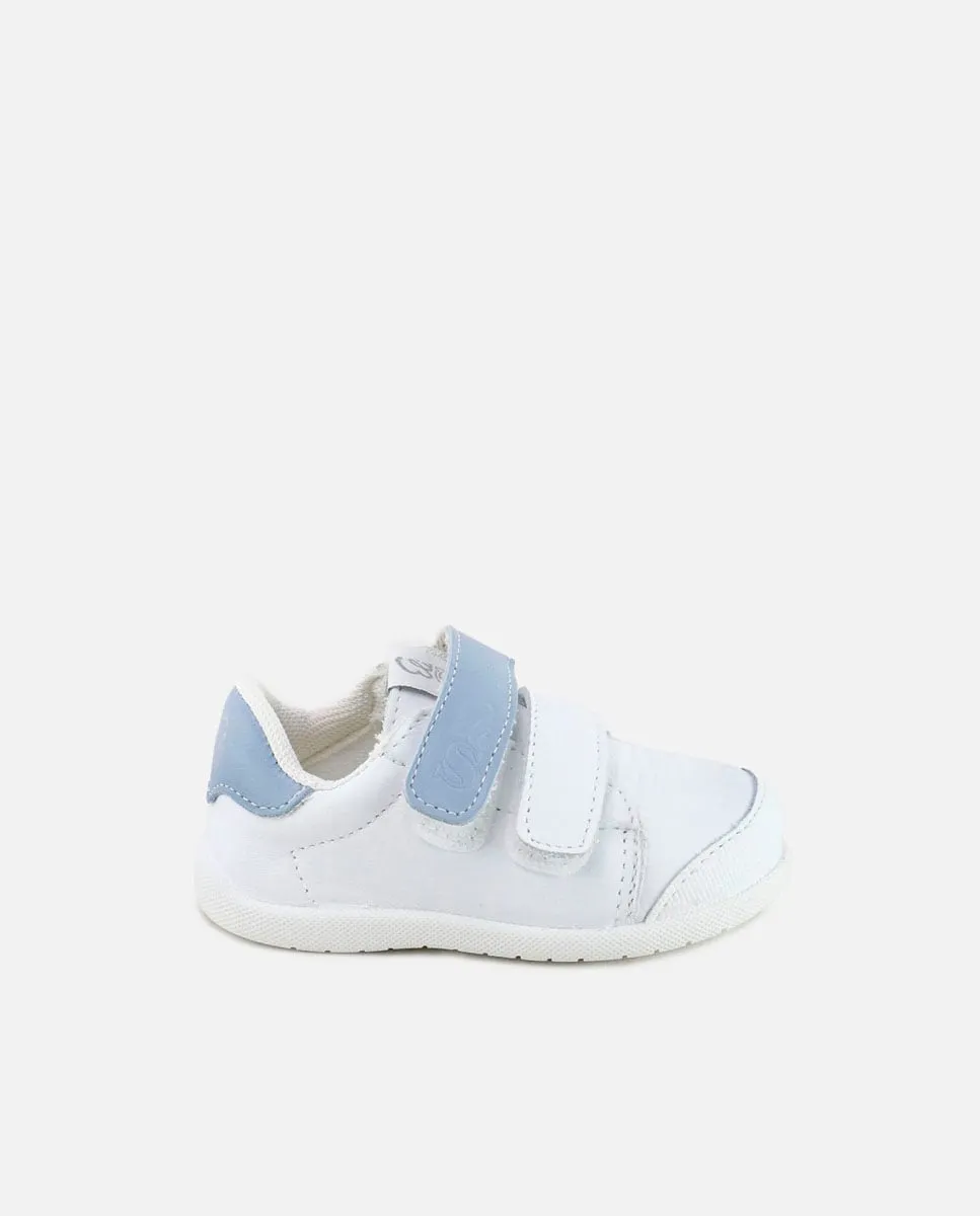 

Детские спортивные босоножки barefoot из кожи с двойной застежкой на липучке Eli 1957, белый/синий