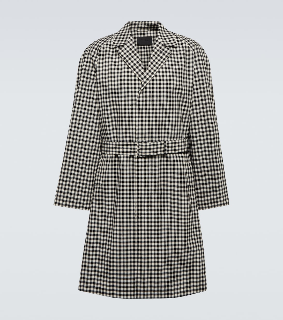 

Клетчатый хлопковый тренчкот Prada, Bianco + Nero