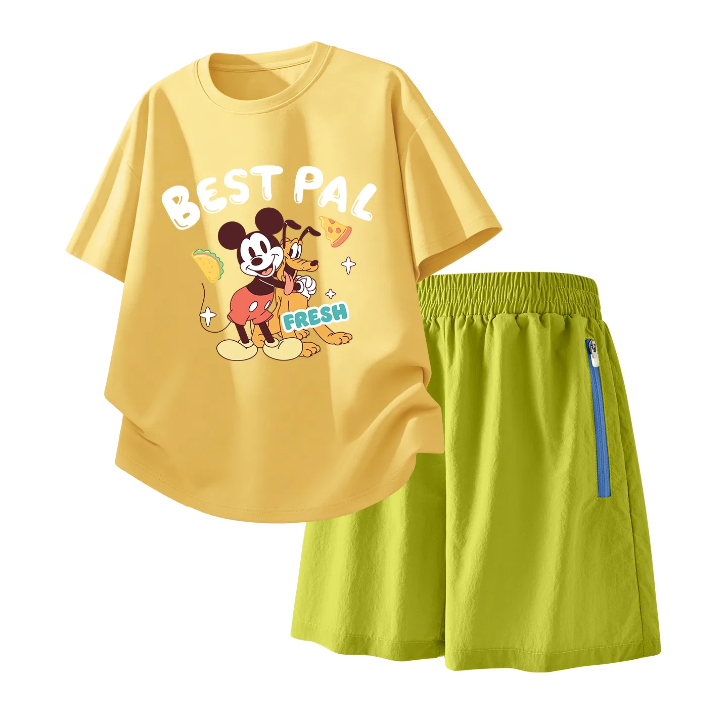 Детский спортивный костюм Casual Sportswear 2 Piece Set Disney, Di Owns Cheese Yellow+Solid Color Camellia Green