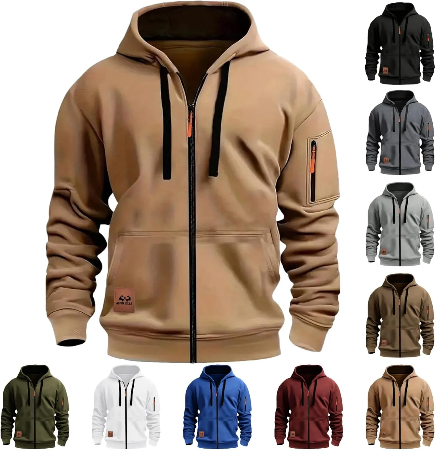 

Толстовка с капюшоном Tactical Full Zip Up для мужчин, свободная, с карманами QotLoyi