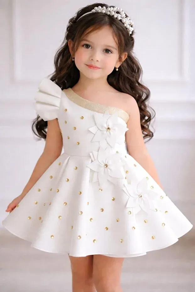 Детское платье для девочек с принтом 23 April Floral Evening Dress Sofyella, White — фото 2