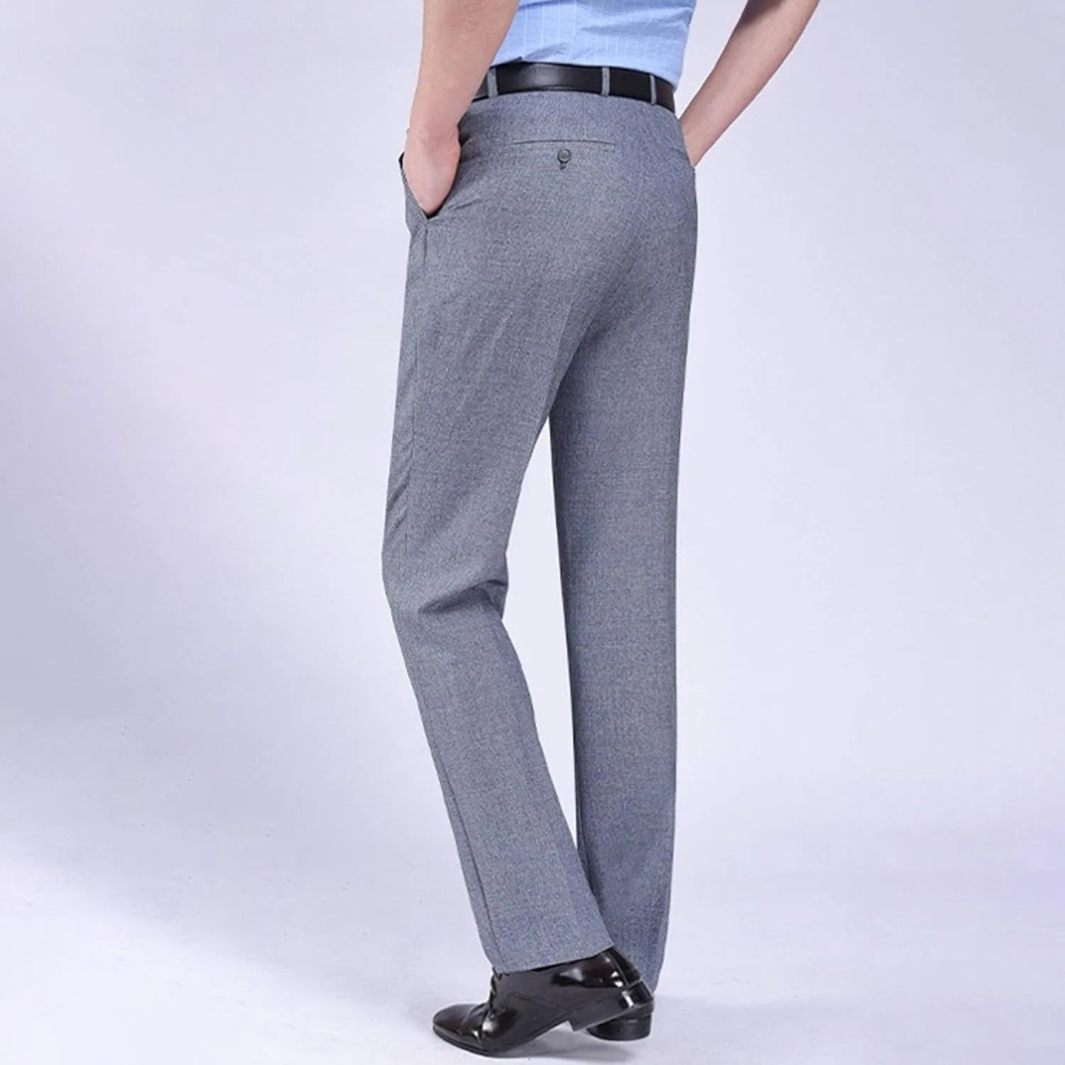 Мужские классические брюки прямого кроя с зауженной посадкой, Slim Fit, из хлопка и полиэстера, серый — фото 2