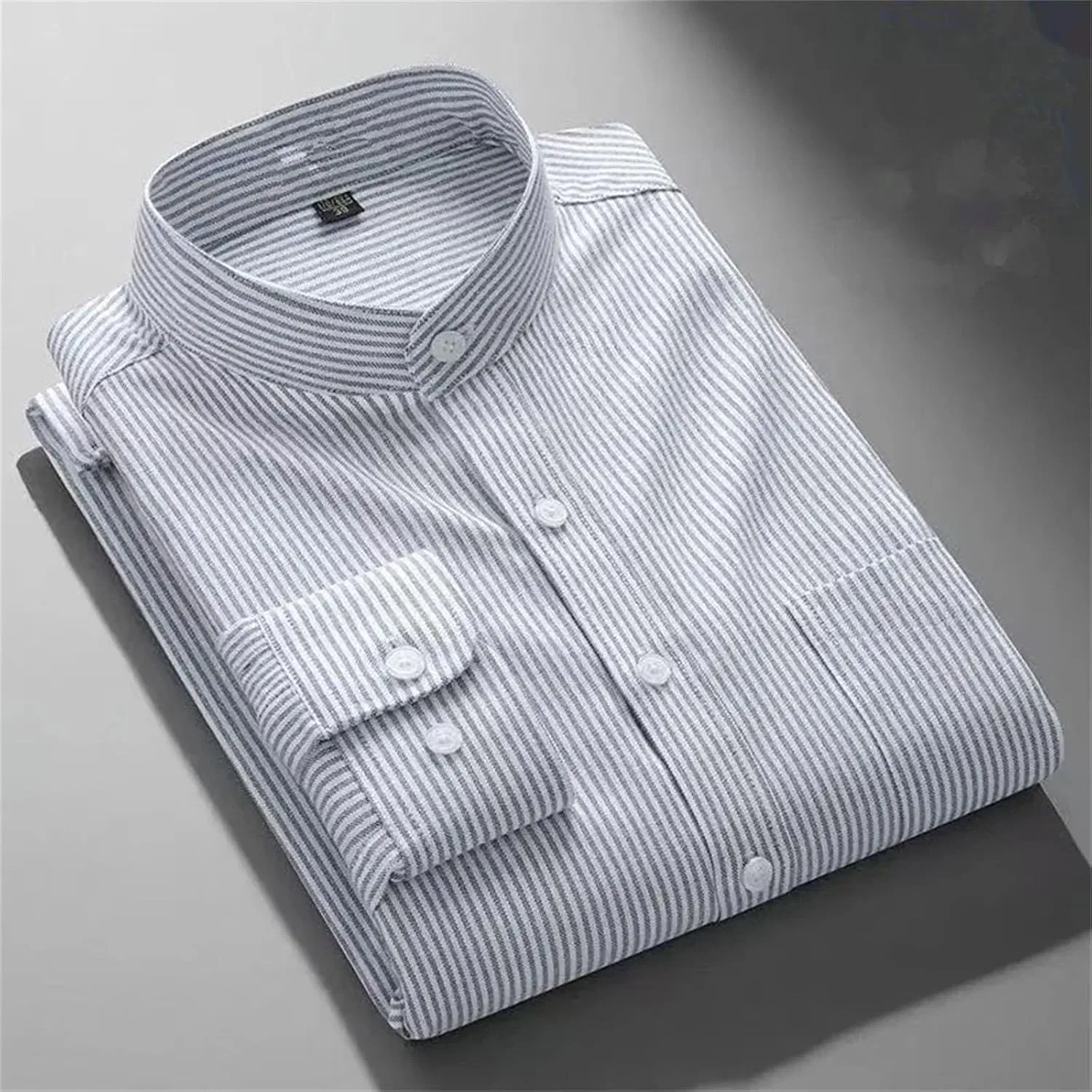 Мужская рубашка с длинным рукавом, хлопковая, Slim Fit, синий — фото 4