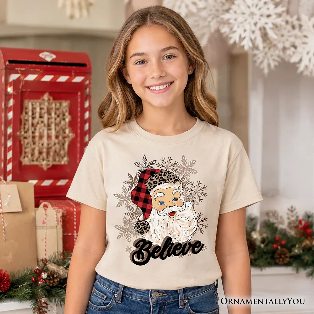 Детская футболка с принтом Santa Believe OrnamentallyYou, Natural — фото 2