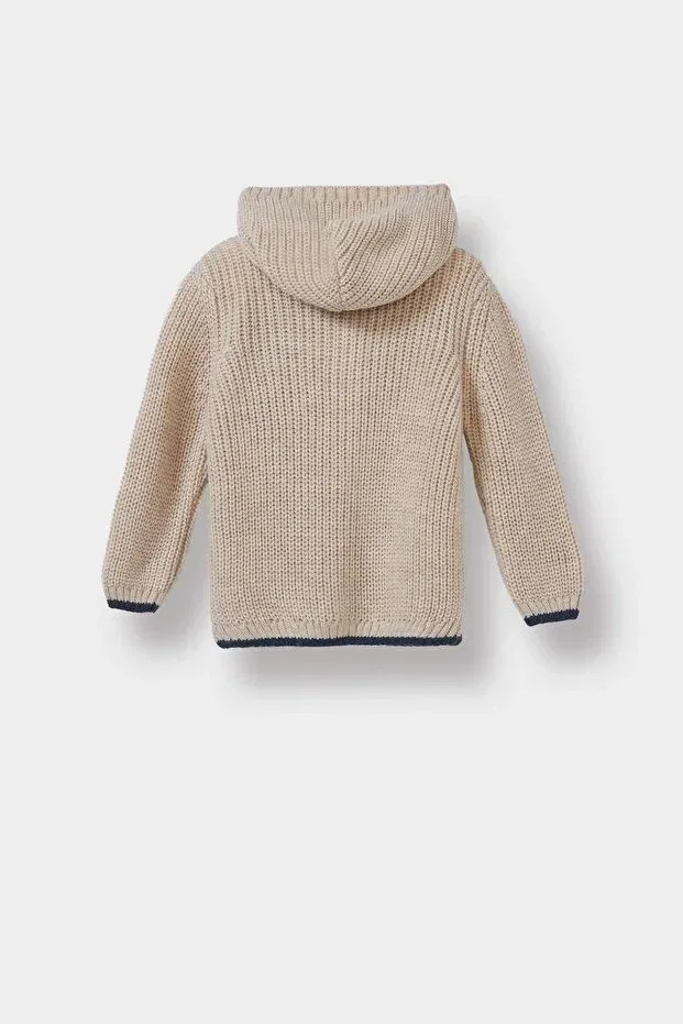 Детский кардиган для мальчиков с принтом Knitwear hooded letter embroidered buttoned cardigan baby boy c8863a524au Defacto, Ecru — фото 3