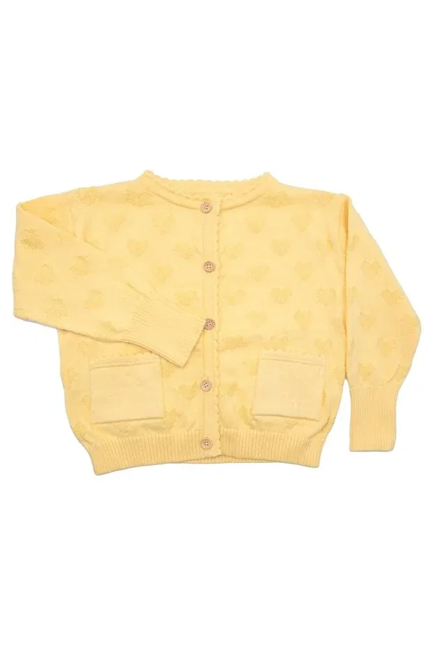 Детский кардиган для девочек хлопковый Organic knitwear knitted long sleeve yellow spring cardigan for little girls Ozmoz By Mukadder Özden, Yellow — фото 2